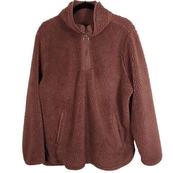 Cozy Sherpa Women's Size XL 1/4 Zip Jacket Maroon Mauve Sherpa Fleece Cozy Warm - Picture 2 of 11